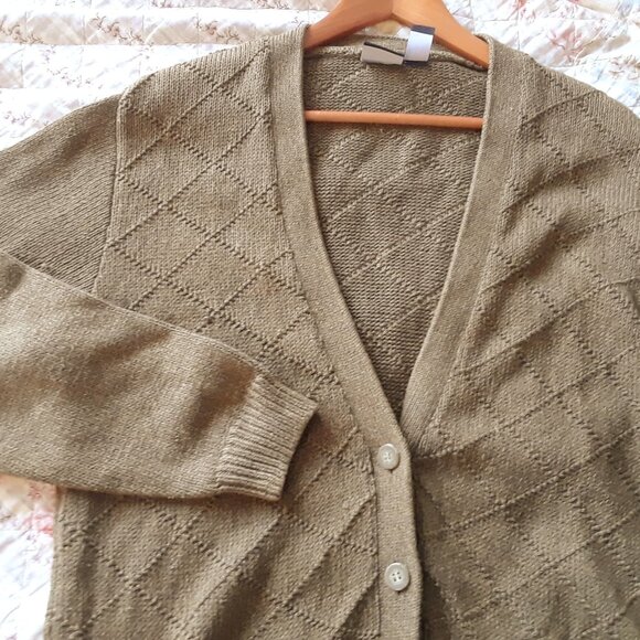 Vintage 90s Lizsport Cotton Oversized Cardigan Sweater - Picture 1 of 10